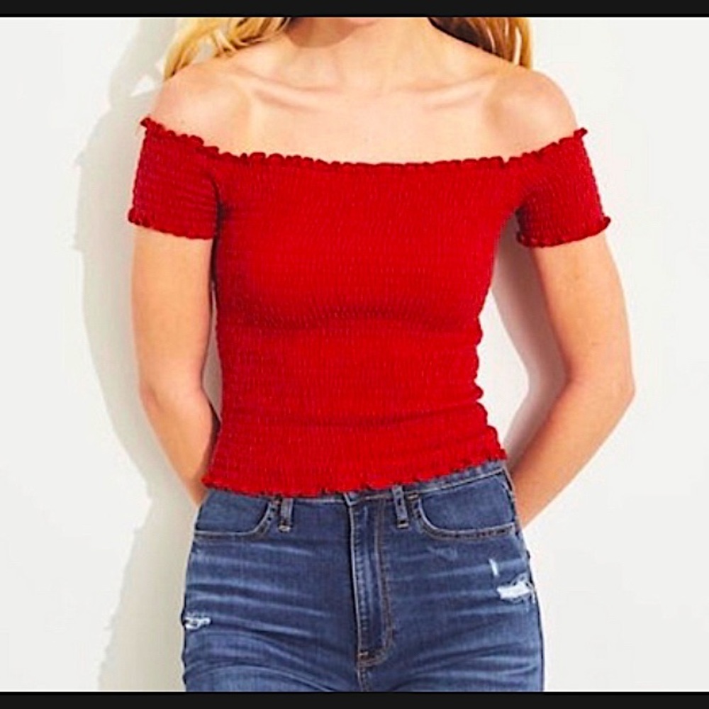 Hollister Smocked Off the Shoulder Crop Top